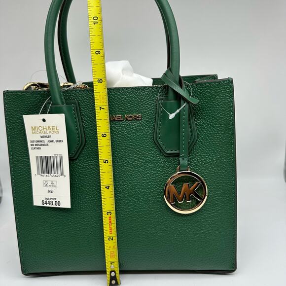 NWT Michael Kors Mercer Medium Pebbled Jewel Green Leather Crossbody Small Purse - Picture 11 of 14